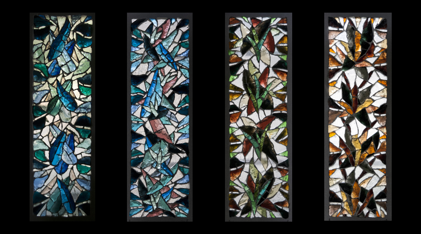 Vitraux en dalle de verre réalisés sur le thèmes des 4 éléments pour la Maison St Paul à Paris